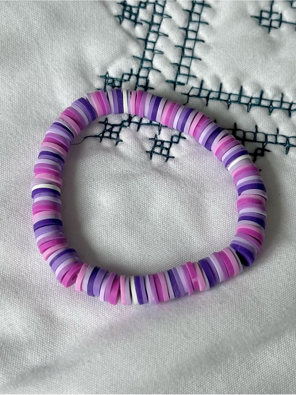 Purple & Pink Heishi Disk Bead Stretch Bracelet